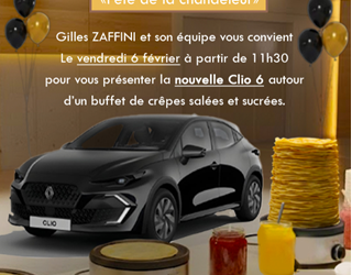 Invitation à la Chandeleur, au garage Renault Faucon de Bron et vous présenter la nouvelle CLIO 6