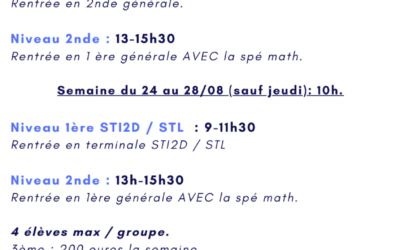 Prometheor : stage de mathématiques fin aout pour préparer la rentrée !